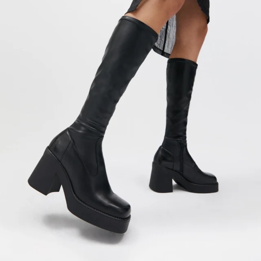 E8 by Miista Knee High Black Leather Boots 7.5